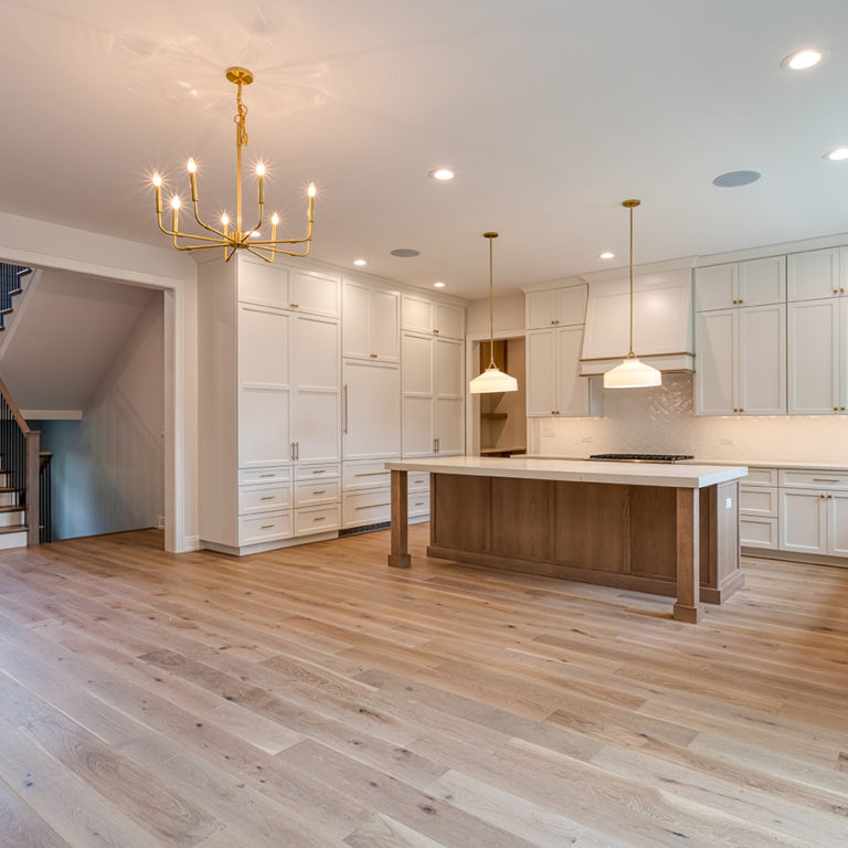 Modern White Kitchen Renovations in Elmhurst, Chicago With Gold Finishes